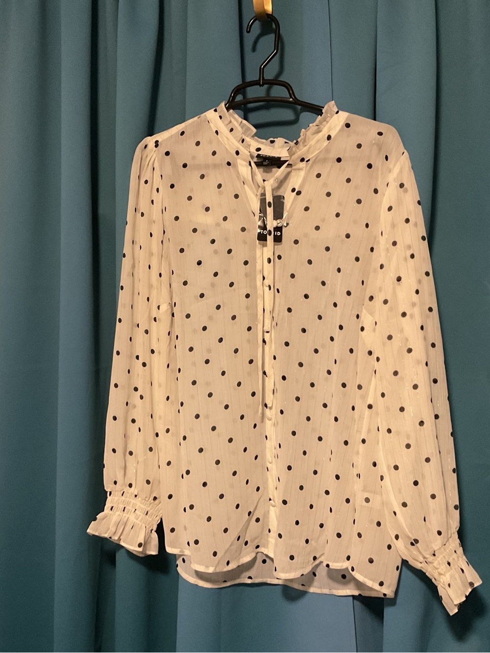 torrid White Blouse with Black Polka Dots Tie-Neck
